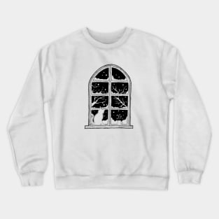 Winter window with snow and a cat Crewneck Sweatshirt